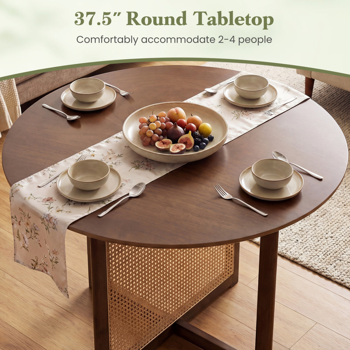 37.5 Inch Round Dining Table with Cross Pedestal Base-Walnut