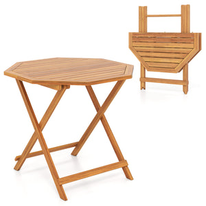 Acacia Wood Outdoor Folding Dining Table for 4 Octagonal with Slatted Tabletop
