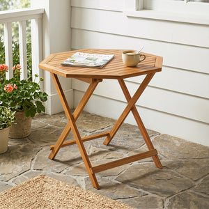 Acacia Wood Outdoor Folding Dining Table for 4 Octagonal with Slatted Tabletop