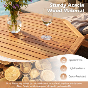 Acacia Wood Outdoor Folding Dining Table for 4 Octagonal with Slatted Tabletop
