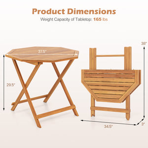 Acacia Wood Outdoor Folding Dining Table for 4 Octagonal with Slatted Tabletop