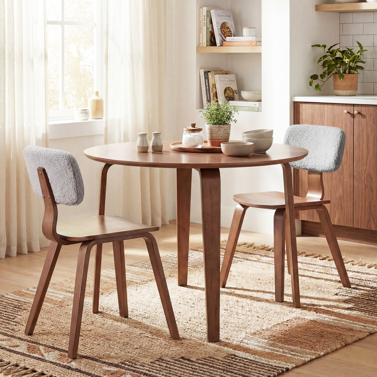 37.5" Round Dining Table with Rubber Wood Legs for Small Space-Walnut