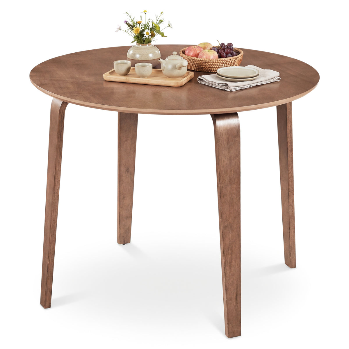 37.5" Round Dining Table with Rubber Wood Legs for Small Space-Walnut