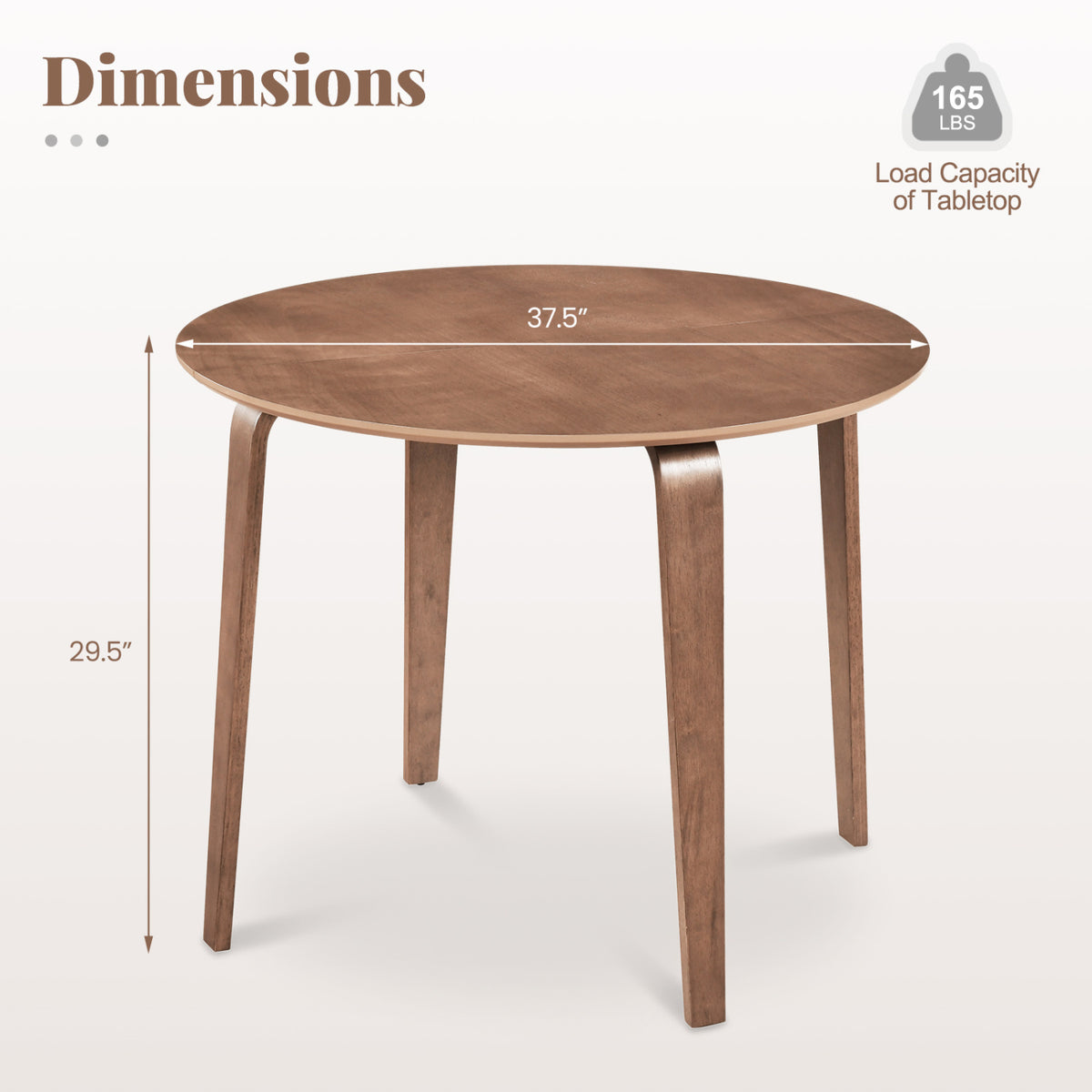 37.5" Round Dining Table with Rubber Wood Legs for Small Space-Walnut