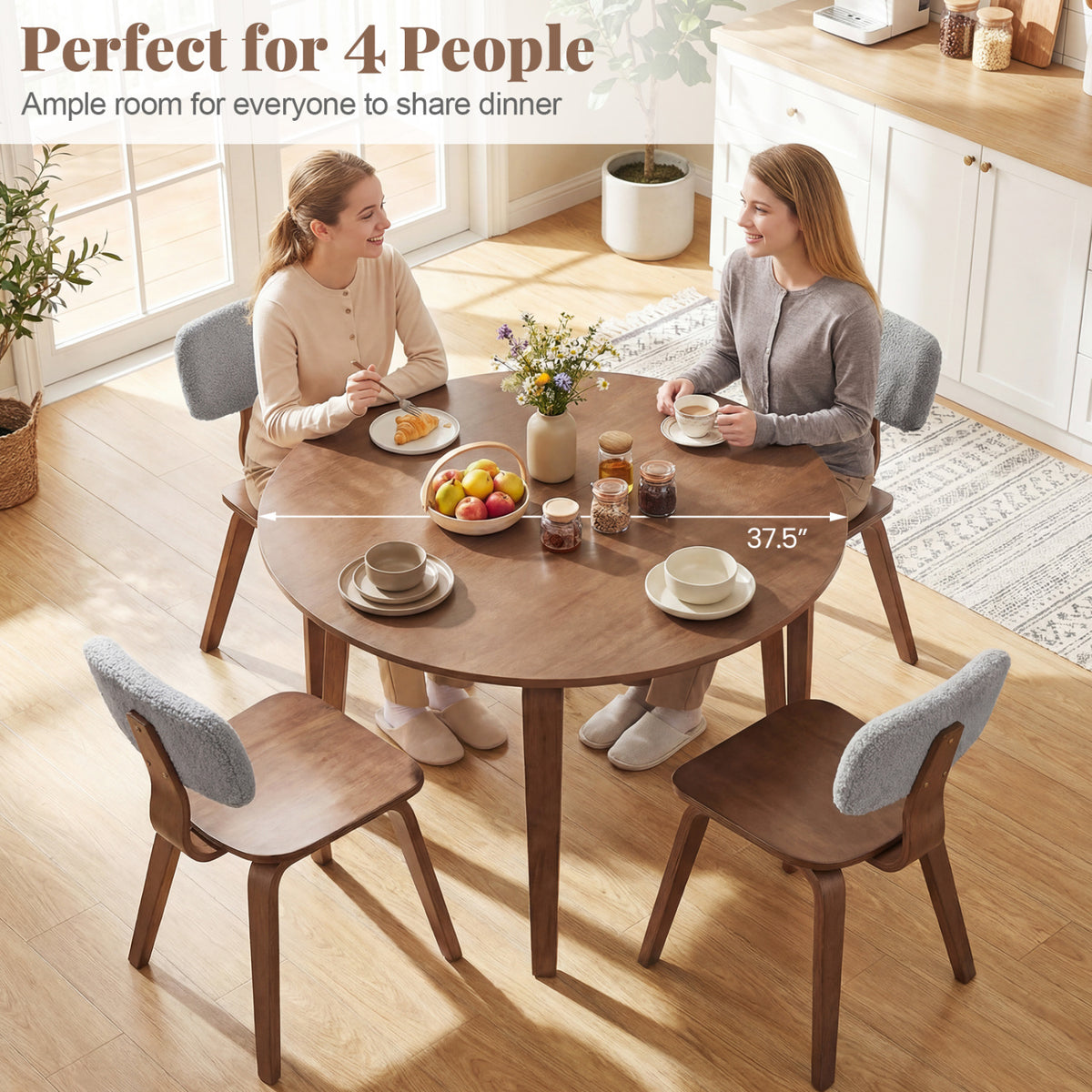 37.5" Round Dining Table with Rubber Wood Legs for Small Space-Walnut