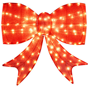 37 Inch Lighted Christmas Bow Decoration with Warm White LED Lights