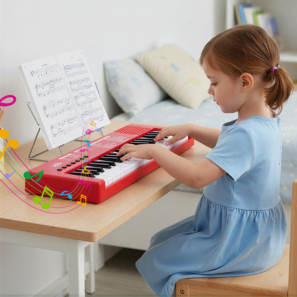 37 Keys Kids Piano Keyboard with 8 Rhythms and Microphone-Red