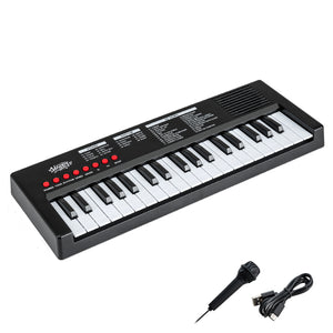 37 Keys Kids Piano Keyboard with 8 Rhythms and Microphone-Black