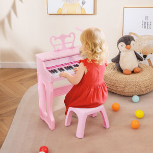 37 Keys Music Piano with Microphone Kids Piano Keyboard with Detachable Music Stand-Pink