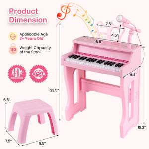 37 Keys Music Piano with Microphone Kids Piano Keyboard with Detachable Music Stand-Pink
