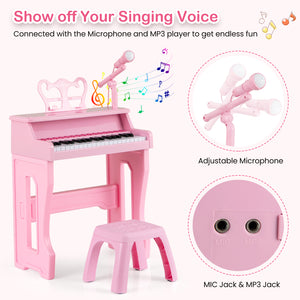 37 Keys Music Piano with Microphone Kids Piano Keyboard with Detachable Music Stand-Pink