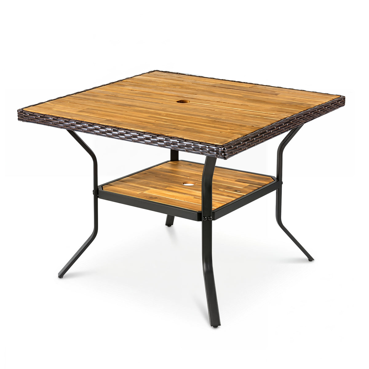 37" Square Outdoor Dining Table for 4 with Acacia Wood Tabletop and 2" Umbrella Hole-Brown