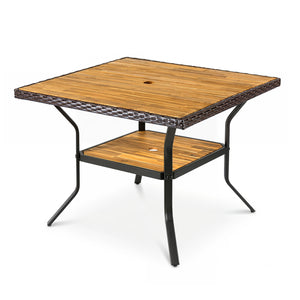 37" Square Outdoor Dining Table for 4 with Acacia Wood Tabletop and 2" Umbrella Hole-Brown