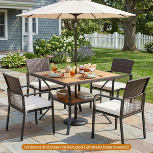 37" Square Outdoor Dining Table for 4 with Acacia Wood Tabletop and 2" Umbrella Hole-Brown