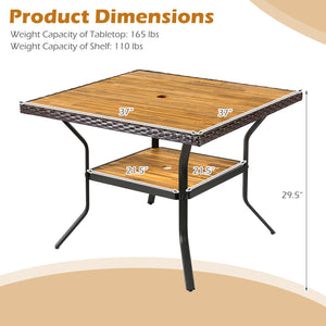 37" Square Outdoor Dining Table for 4 with Acacia Wood Tabletop and 2" Umbrella Hole-Brown