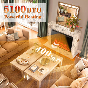 34 Inch Electric Fireplace Recessed with Adjustable Flames