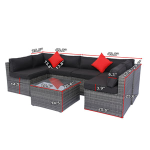 5 Pieces Rattan Sectional Outdoor Furniture Cushioned U Sof Set With 2 Pillow - Gray / Black by Couch.com