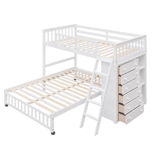 Bunk Bed With 6 Drawers And Flexible Shelves, Bottom Bed With Wheels by Couch.com
