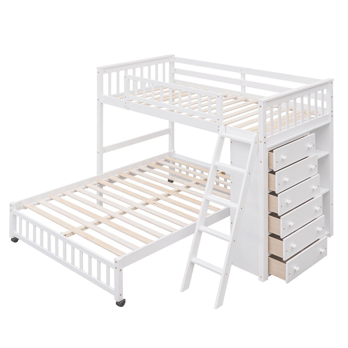 Bunk Bed With 6 Drawers And Flexible Shelves, Bottom Bed With Wheels by Couch.com