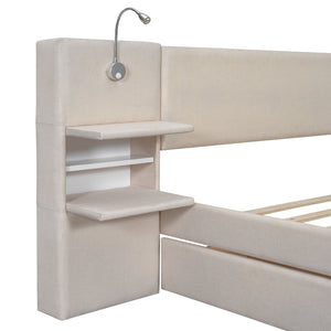 Upholstered Platform Bed With Reading Lights, Drawers, Trundle And Shelves by Couch.com