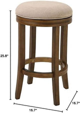 25" Cream and Brown Fabric and Solid Wood Backless Counter Height Swivel Bar Chair