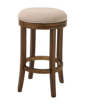 25" Cream and Brown Fabric and Solid Wood Backless Counter Height Swivel Bar Chair