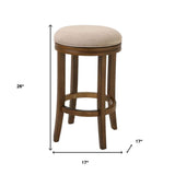 25" Cream and Brown Fabric and Solid Wood Backless Counter Height Swivel Bar Chair