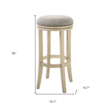 30" Gray and Ivory Fabric and Solid Wood Backless Bar Height Swivel Bar Chair