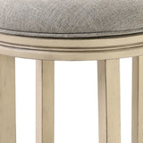 30" Gray and Ivory Fabric and Solid Wood Backless Bar Height Swivel Bar Chair