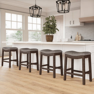 26" Gray and Brown Fabric and Solid Wood Backless Counter Height Bar Chair