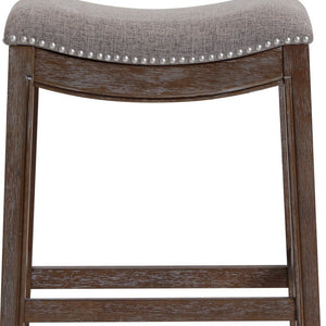 26" Gray and Brown Fabric and Solid Wood Backless Counter Height Bar Chair