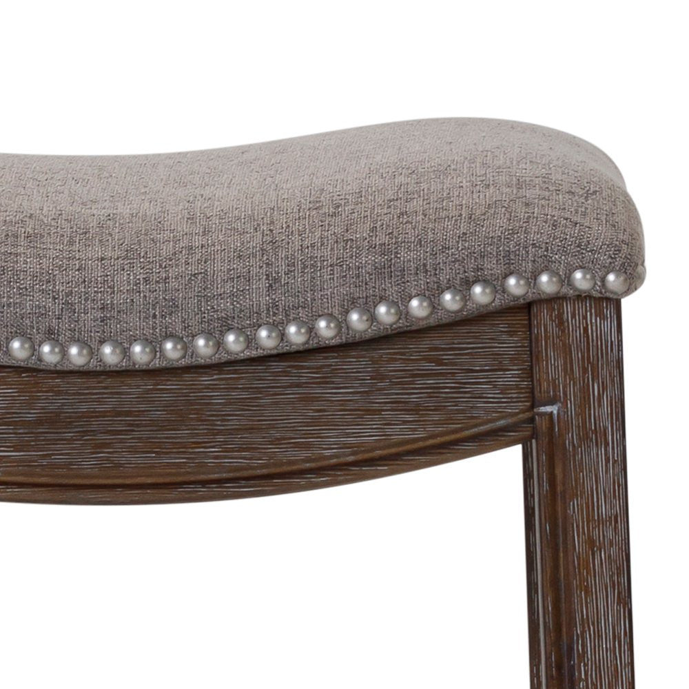 26" Gray and Brown Fabric and Solid Wood Backless Counter Height Bar Chair