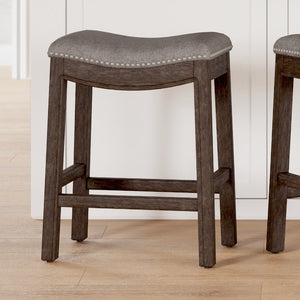 26" Gray and Brown Fabric and Solid Wood Backless Counter Height Bar Chair