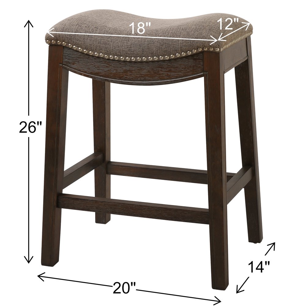 26" Gray and Brown Fabric and Solid Wood Backless Counter Height Bar Chair