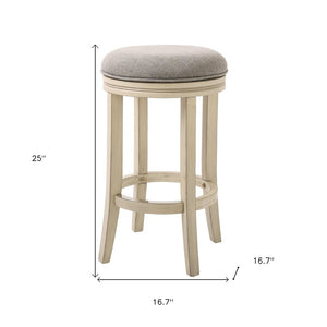 25" Gray And Ivory Fabric And Linen And Solid Wood Backless Counter Height Swivel Bar Chair
