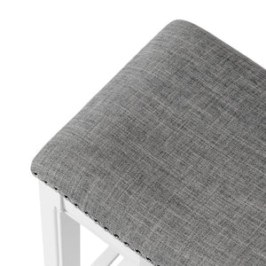 26" Gray and White Solid Wood and Linen Blend Backless Counter Height Bar Chair