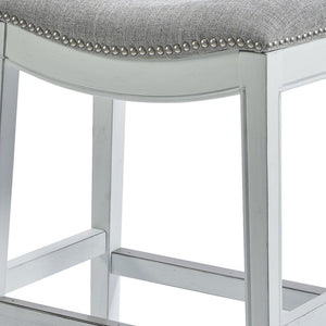 26" Gray and White Solid Wood and Linen Blend Backless Counter Height Bar Chair