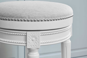 26" White Solid Wood and Fabric Backless Counter Height Swivel Bar Chair