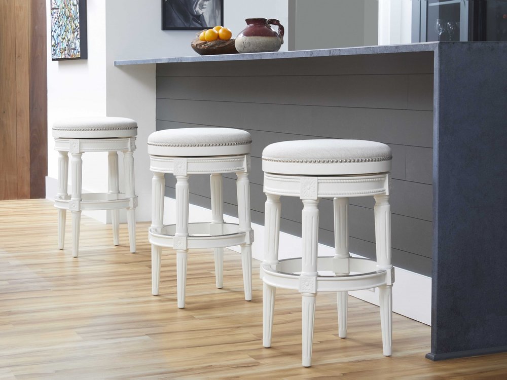 26" Gray Solid Wood Backless Bar Height Swivel Bar Chair