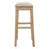 31" Linen and Natural Solid Wood Backless Bar Height Bar Chair