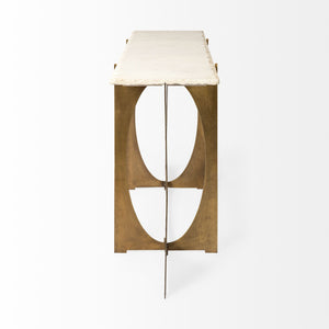 59" White and Gold Genuine Marble and Metal Geo Base Console Table