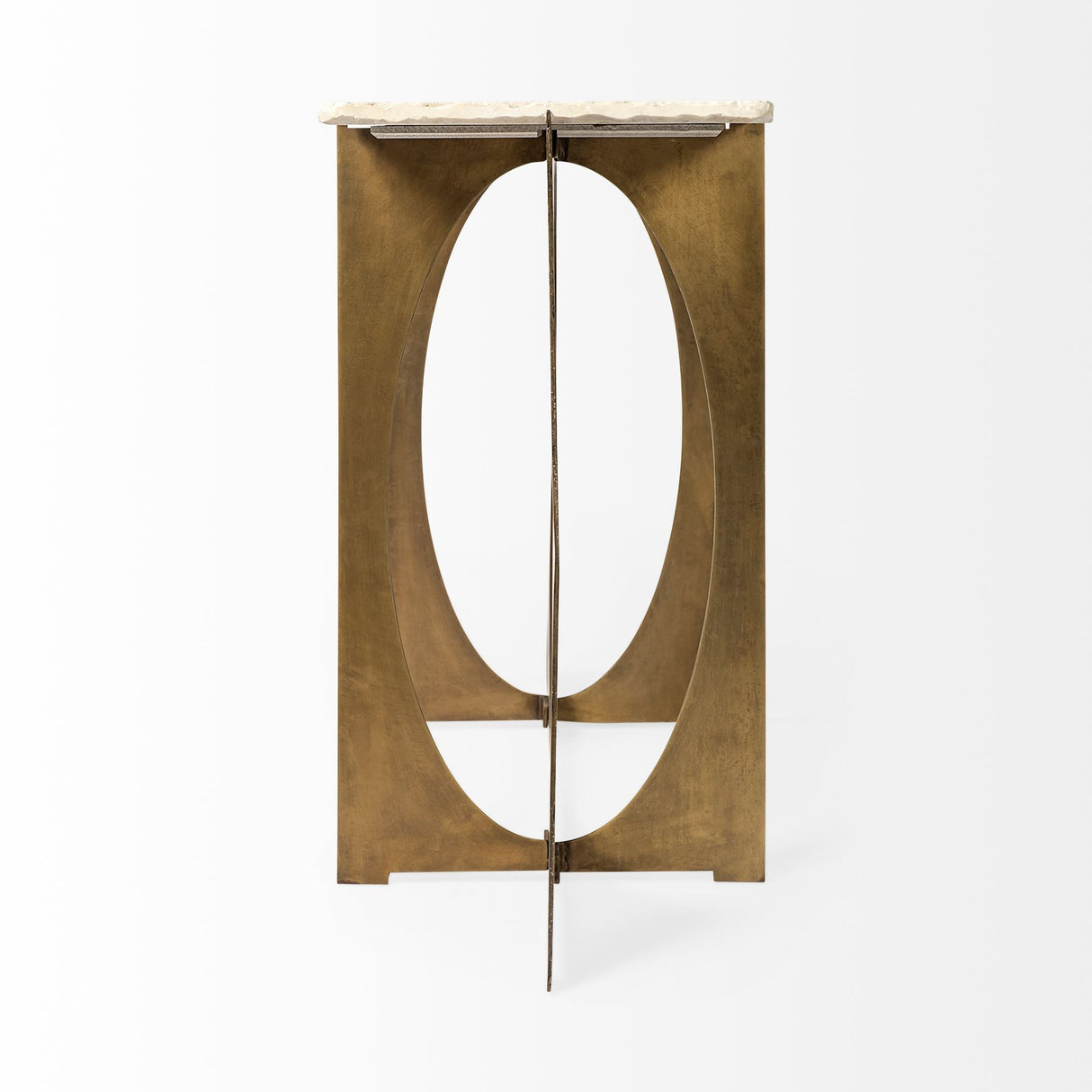 59" White and Gold Genuine Marble and Metal Geo Base Console Table