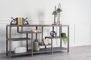 66" Brown Solid Wood Frame Console Table Five Shelves