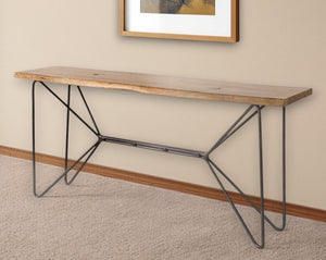 66" Brown and Black Solid Wood and Iron Abstract Base Console Table