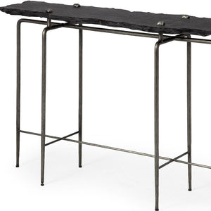 17" Black and Silver Slate Six Leg Console Table