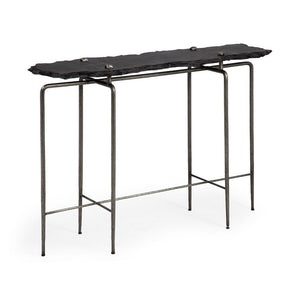 17" Black and Silver Slate Six Leg Console Table