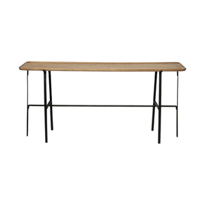 60" Brown and Black Solid Wood and Metal Trestle Console Table