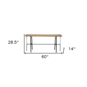 60" Brown and Black Solid Wood and Metal Trestle Console Table