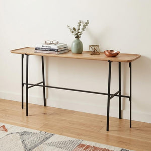 60" Brown and Black Solid Wood and Metal Trestle Console Table