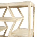 66" Light Brown Solid Wood Console Table Geometric Shelves